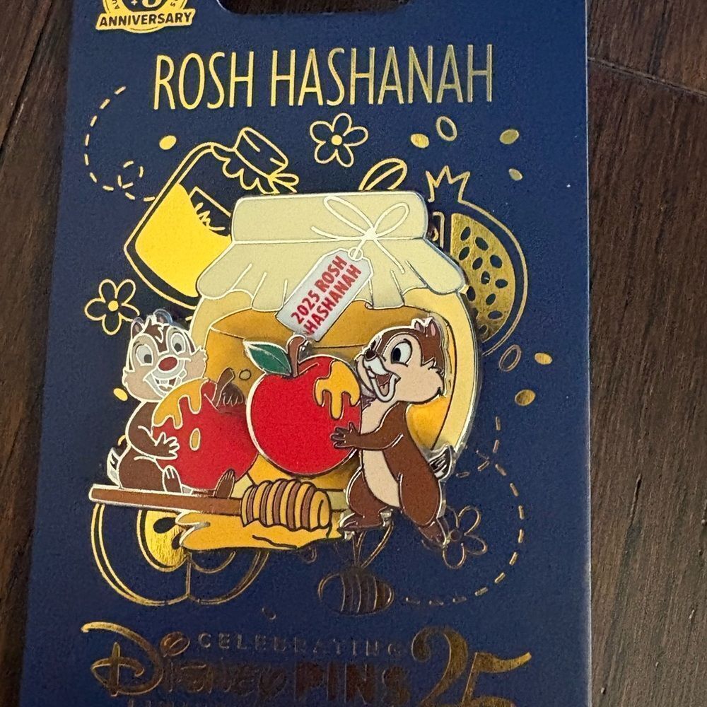 Disney Rosh Hashanah Pin with Chipmunks and Honey Jar - Picture 2 of 5
